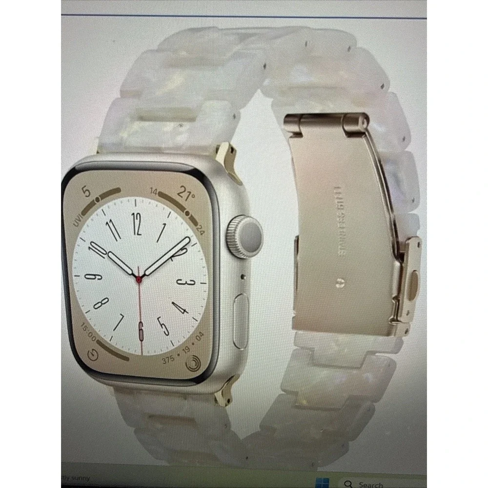 V-MORO Resin Band Compatible with Apple Watch Ivory White Rose Gold